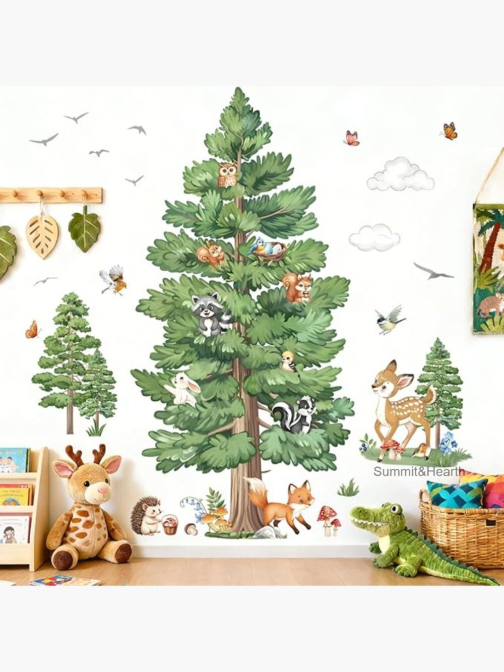 Large Pine Tree Woodland Animal Wall Decals Nursery Decor Stickers